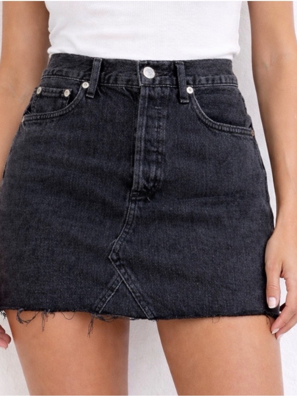 AGOLDE Black Parker Denim Miniskirt Ram Hem